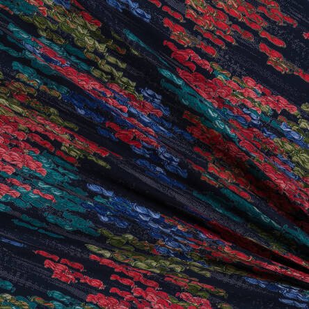 Viscose fabric RED-BLUE BRAIDS #D2848-01