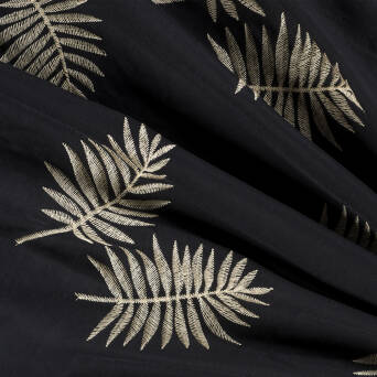 Embroidered Viscose fabric BLACK FERN LEAVES