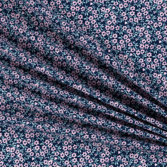 Viscose fabric TINY PINK FLOWERS ON NAVY 8715 #01