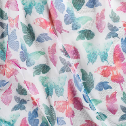 Soft Tulle - printed  COLOURFUL BUTTERFLIES