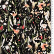 Cotton fabric PREMIUM GREEN WATER FLOWERS ON BLACK #148 #02