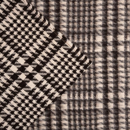 BROWN-CREAM non-regularly houndstooth check fabric with wool