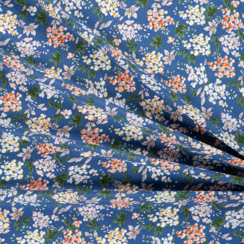 Tkanina wiskozowa FLOWER BOUQUET ON BLUE D2910 #02