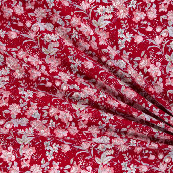 Cotton fabric SPRING MEADOW ON BURGUND #9795-02