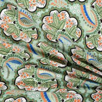Viscose fabric GREEN AZTEC FLOWERS  RM19529 #03