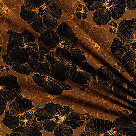 Viscose  fabric GOLD-BLACK FLOWERS  #1604-01