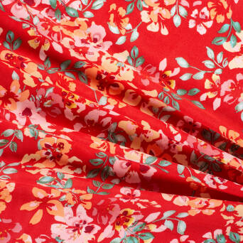 Viscose fabric FLOWERING PLANTS ON RED RM19528 #01