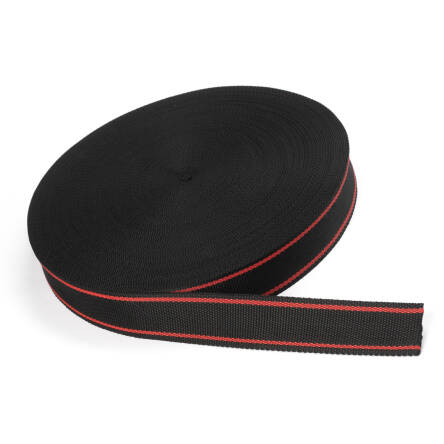 backing tape - 40 mm BLACK WITH RED STRIPES