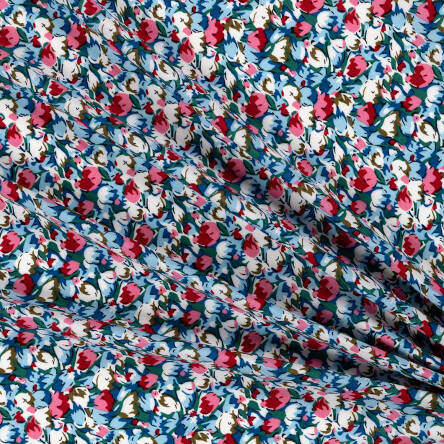 Viscose fabric SMALL TULIPS ON SKY BLUE 8693 #01