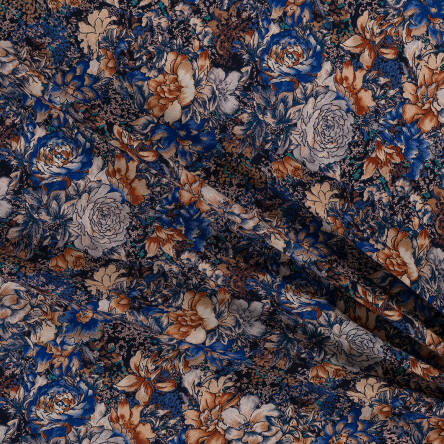 Viscose fabric CORNFLOWER ROSES#D2925-02