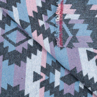 Fabric with wool  AZTEC BLUE -PINK #D169-01