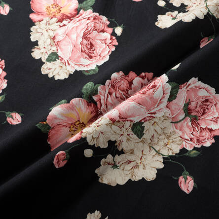 Elastic cotton fabric ROSES ON BLACK
