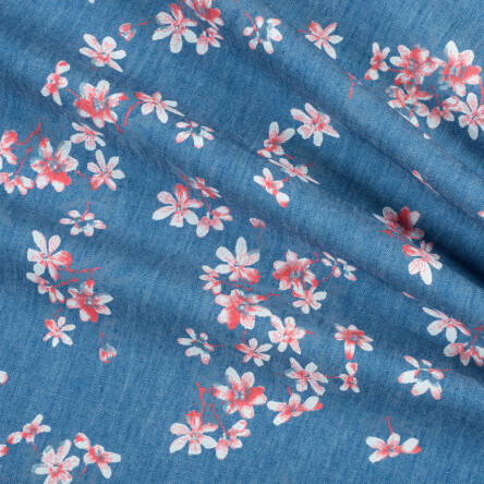 Jeans fabric coral flowers