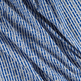 Tkanina bawełniana haftowana NIEBIESKIE paseczki