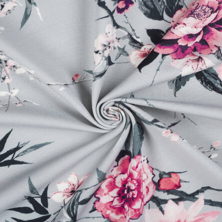 Blooming flowers in Grey Jersey 200g 
