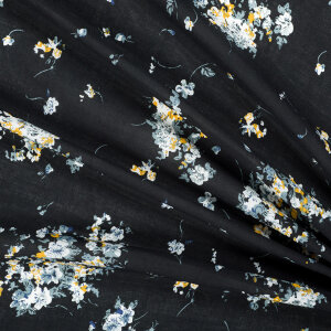 Tkanina wiskoza BUKIETY NA CZARNYM