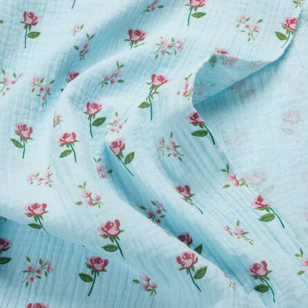 Cotton muslin Roses in cool blue A1045#05