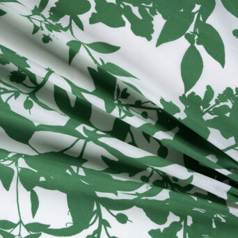 Tkanina bawełniana PREMIUM ZLELONE liście na ECRU