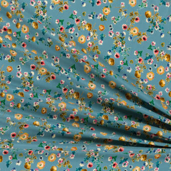 Tkanina wiskozowa FLOWERS ON MARINE GREEN D3096.08