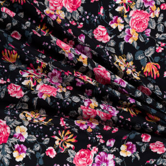 Cotton fabric PREMIUM ROSES ON BLACK #3099-03