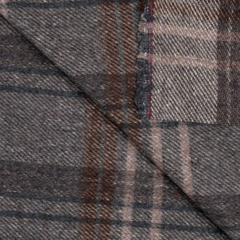 Fabric with wool LARGE CHECK SEPIA BROWN #D206-01