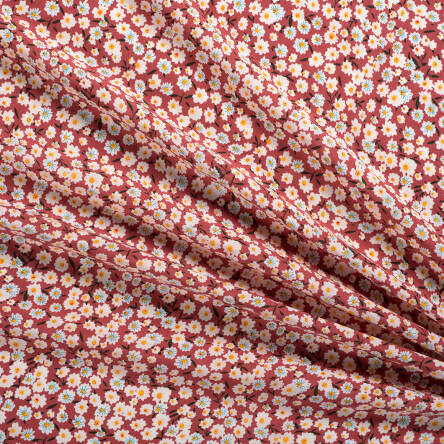Viscose fabric FLOWERS MINERAL RED T0404#01