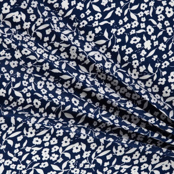 Viscose fabric Painted flowers on navy blue 8673 #01