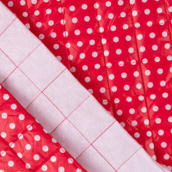 Quilted orthalion/nylon fabric  - WHITE DOTS ON RED