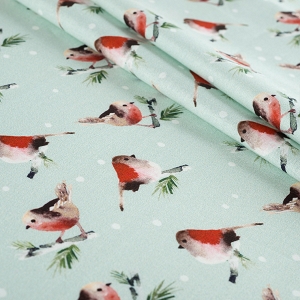 Winter Woods Birds in light Green 