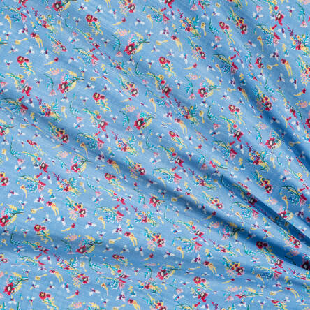 Viscose and cotton fabric SMALL BUNCHES IN SKY BLUE D28#01