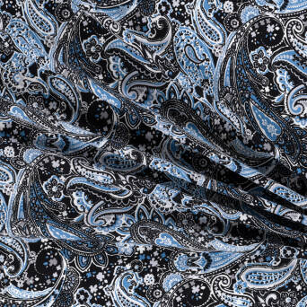 Viscose fabric BLUE PAISLEY ON BLACK #8732 #03