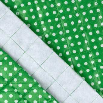 Quilted orthalion/nylon fabric  - WHITE DOTS ON GREEN