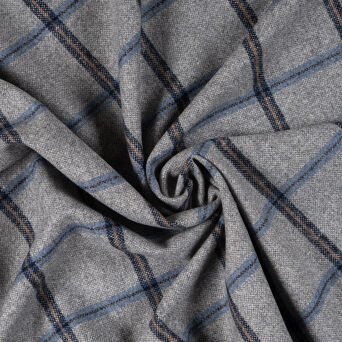 Tkanina z wełną kratka szaro - niebieska 265g