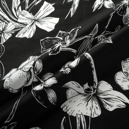 Elastic cotton fabric FLOWERS ON BLACK