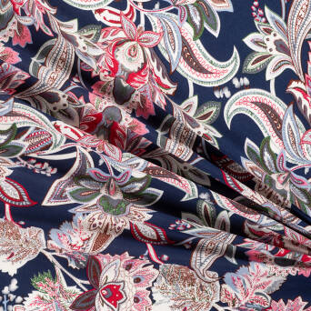 Viscose fabric NAVY FLOWERS ORNAMENT  RM19518 #03