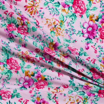 Cotton fabric PREMIUM ROSES ON PINK #3099-02