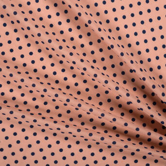 Viscose fabric Navy blue polka dots on peach 81816-03