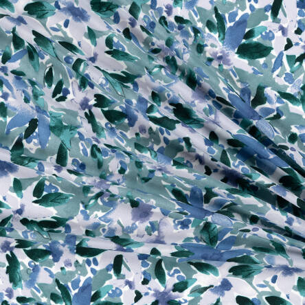 Viscose fabric WATERCOLOR BLUE FLOWERS ON GREEN RM 19448 #01