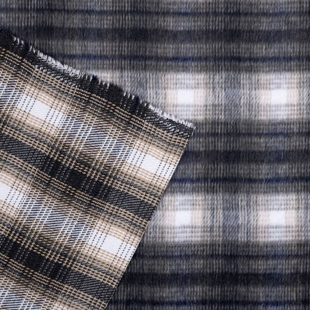 Fabric with wool LARGE CHECK Grey and beige