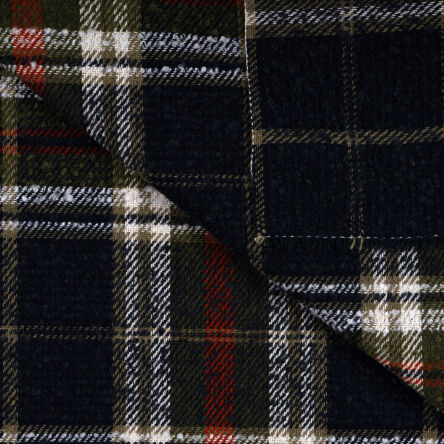 Tkanina płaszczowa kratka z wełną GRANAT-OLIWKA 375g