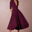 Viscose dress fabric - red dots on Navy