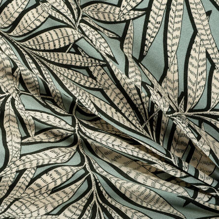 Viscose Crepe Exotic leaves in green