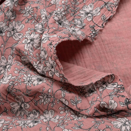Cotton muslin FLOWERS ON DUSTY PINK BC06-37