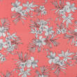 Viscose fabric  white flowers on the CORAL T6031-01