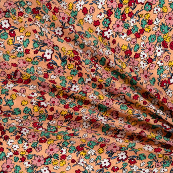 Viscose fabric COLORFUL FLOWERS ON ORANGE 2895 #03